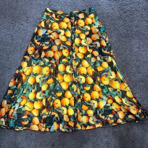 Mauve A-Line Midi Skirt in Orange and Green